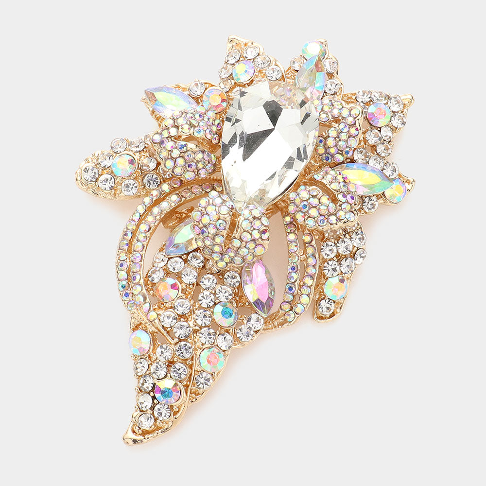 Madeline Love AB, Gold Floral Crystal Pave Bouquet Brooch Pendant - Brooches