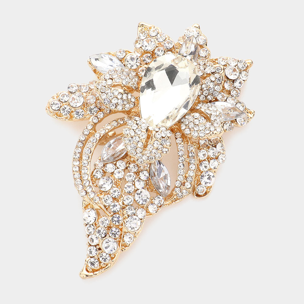 Madeline Love Gold Floral Crystal Pave Bouquet Brooch Pendant - Brooches