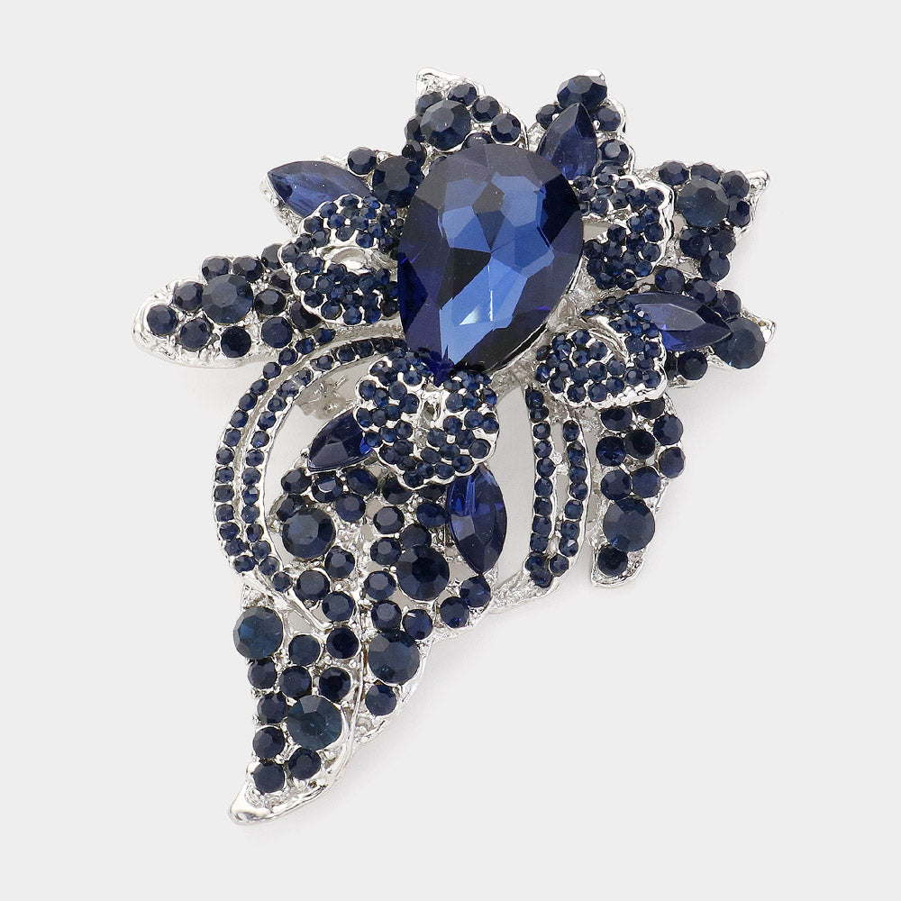 Madeline Love Montana Blue Floral Crystal Pave Bouquet Brooch Pendant - Brooches