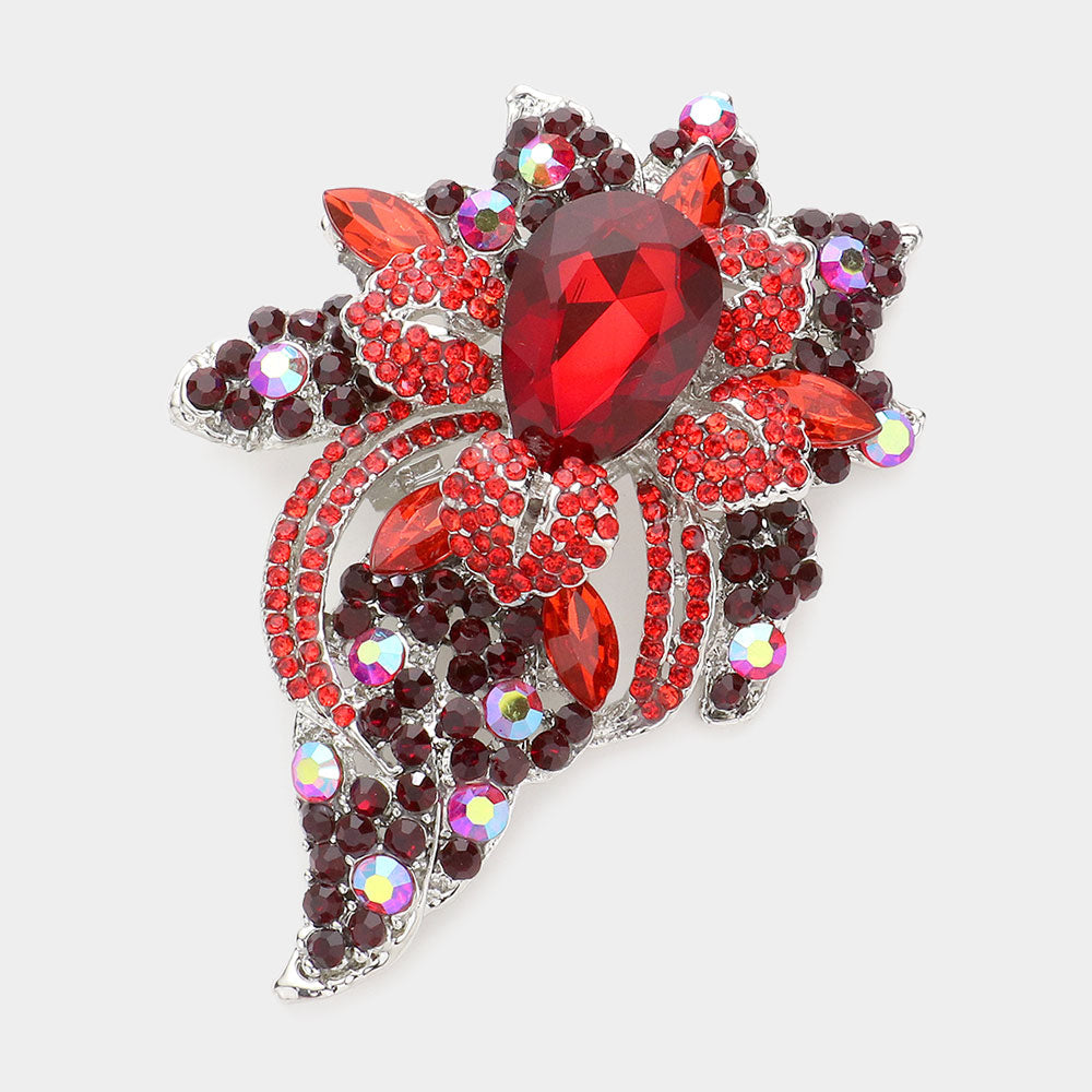 Madeline Love Red Floral Crystal Pave Bouquet Brooch Pendant