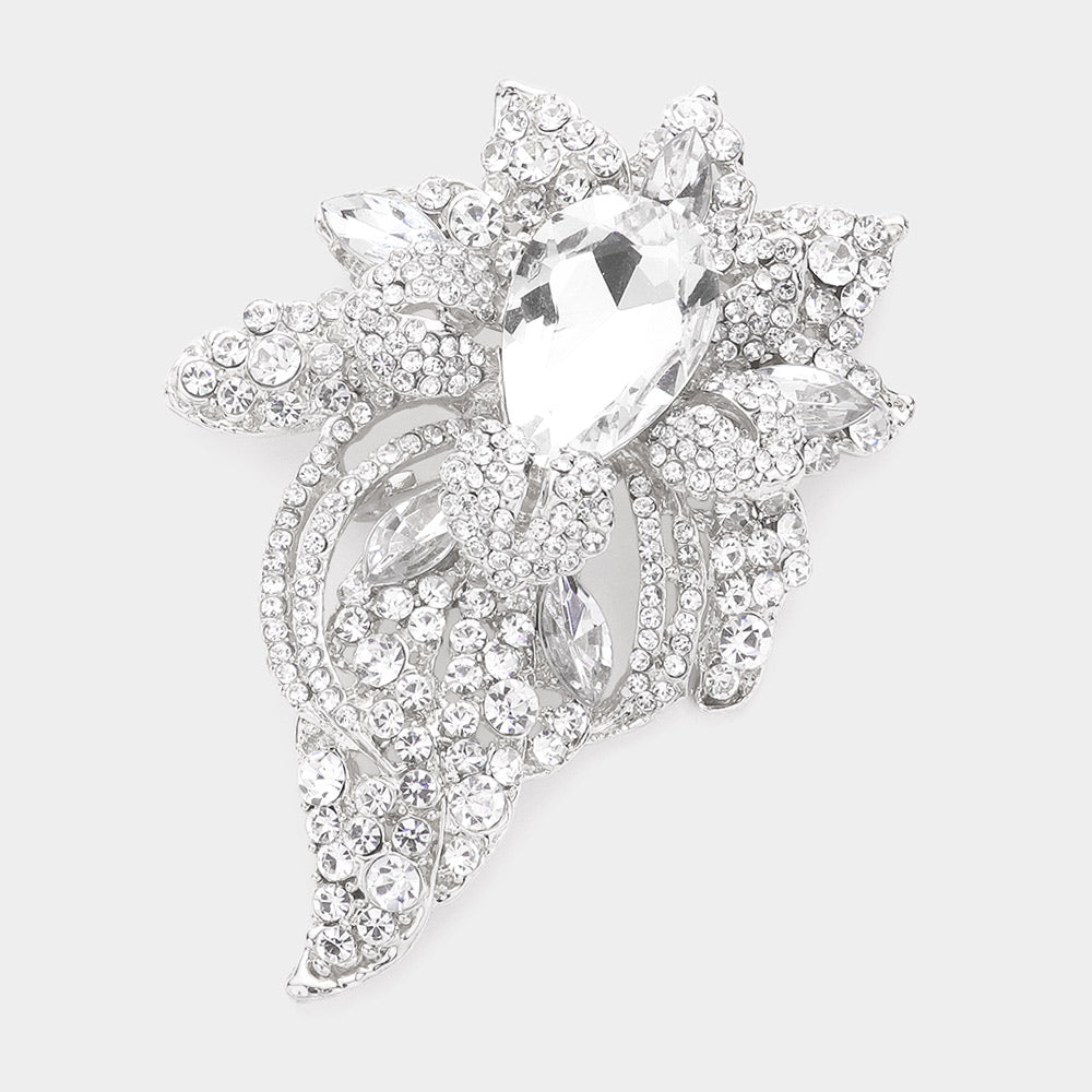 Madeline Love Silver Floral Crystal Pave Bouquet Brooch Pendant