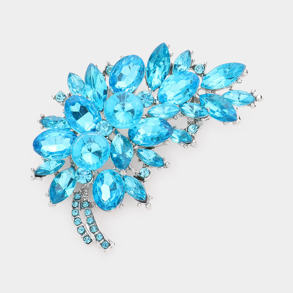Madeline Love Aqua Glass Crystal Leaf Pin Brooch - Brooches