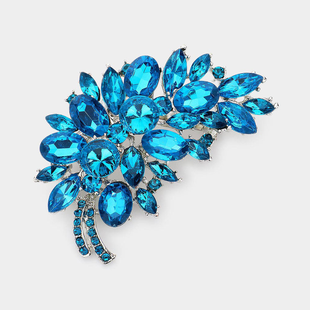 Madeline Love Blue Zircon Glass Crystal Leaf Pin Brooch - Brooches