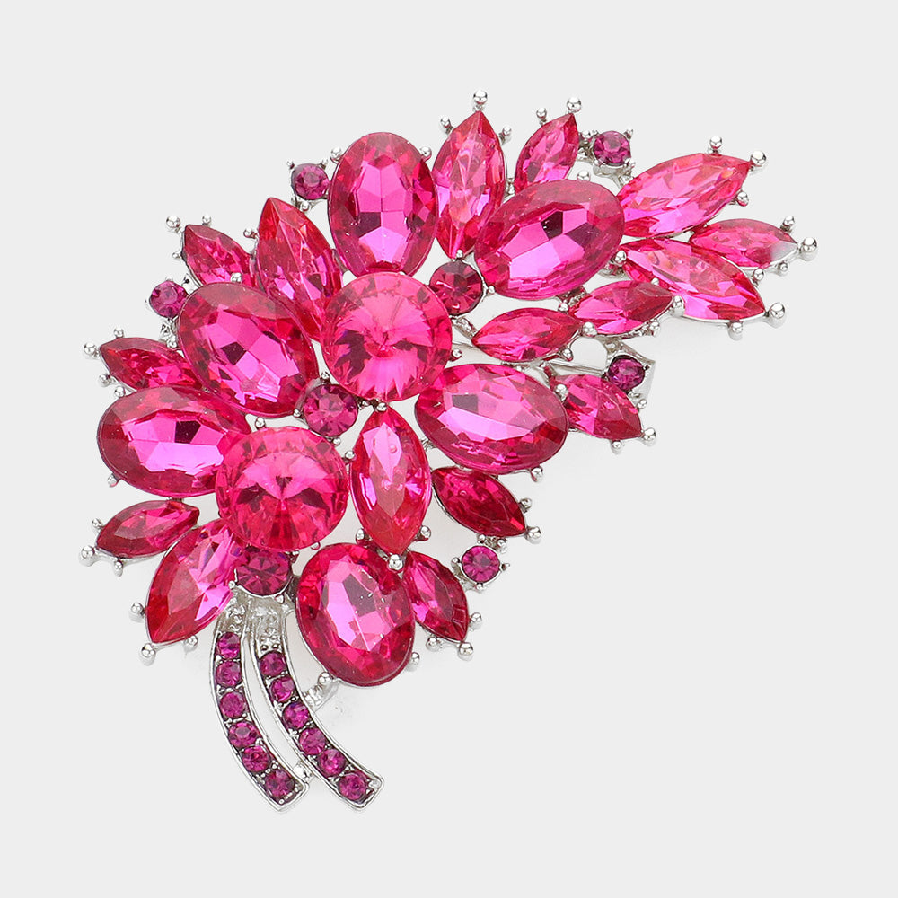 Madeline Love Fuchsia Glass Crystal Leaf Pin Brooch - Brooches