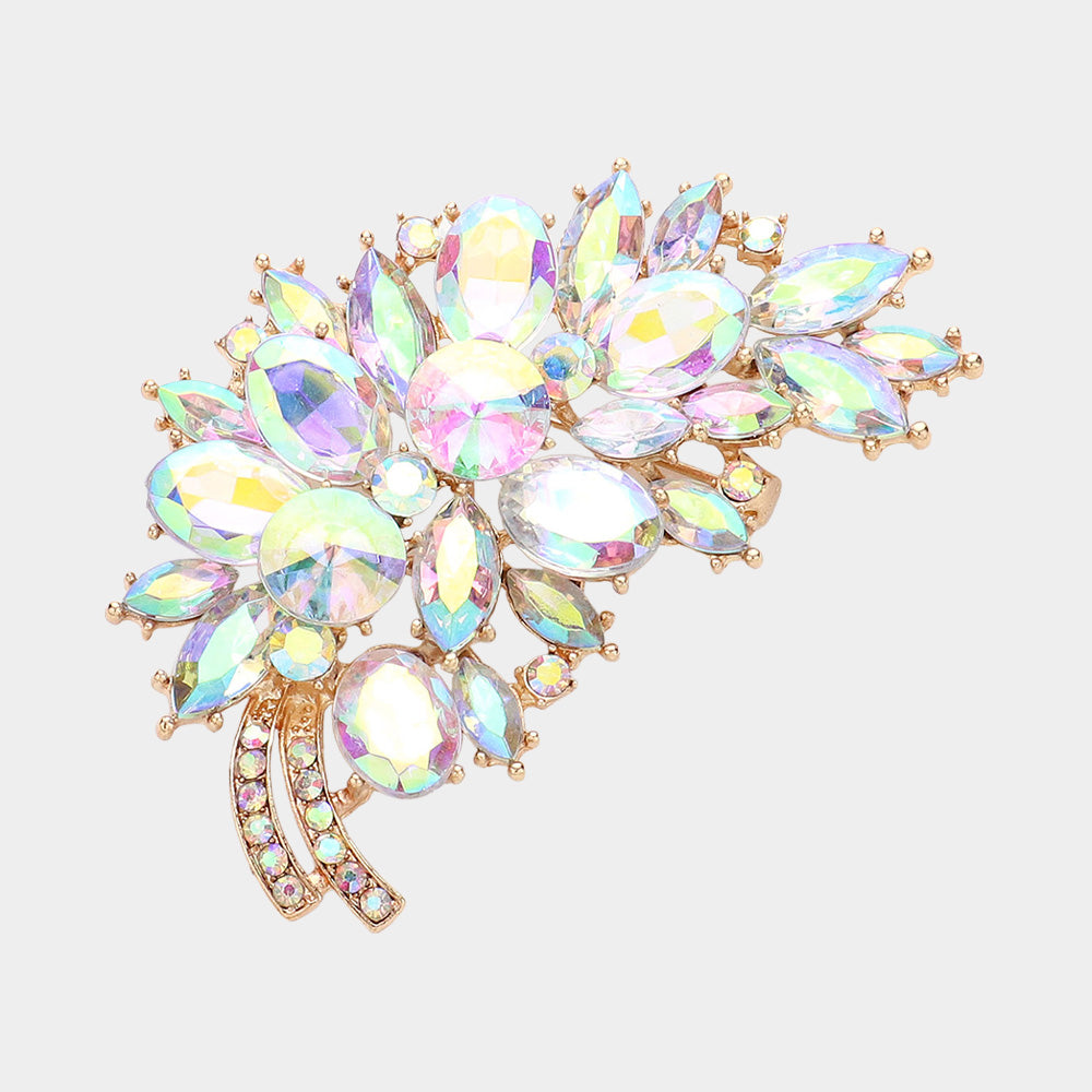Madeline Love AB, Gold Glass Crystal Leaf Pin Brooch - Brooches