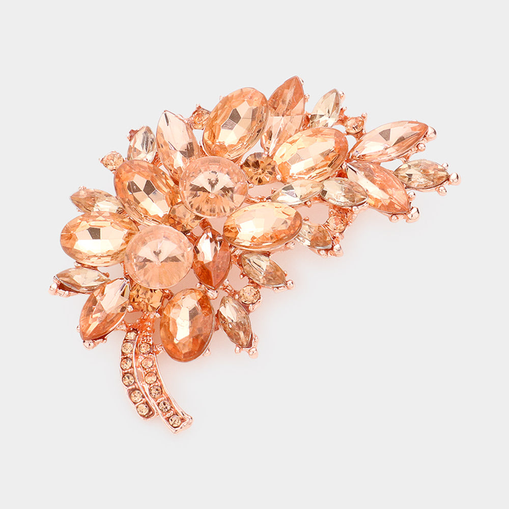 Madeline Love Peach Glass Crystal Leaf Pin Brooch - Brooches