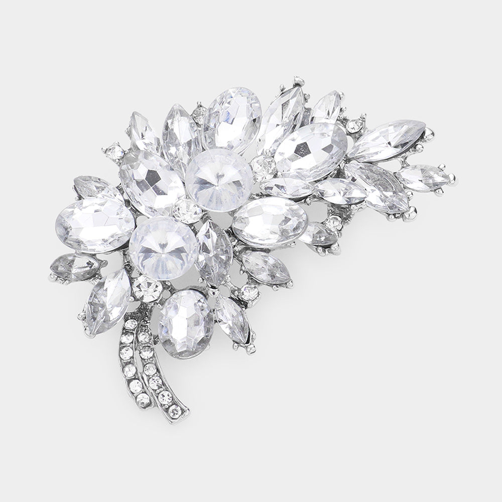 Madeline Love Silver Glass Crystal Leaf Pin Brooch - Brooches