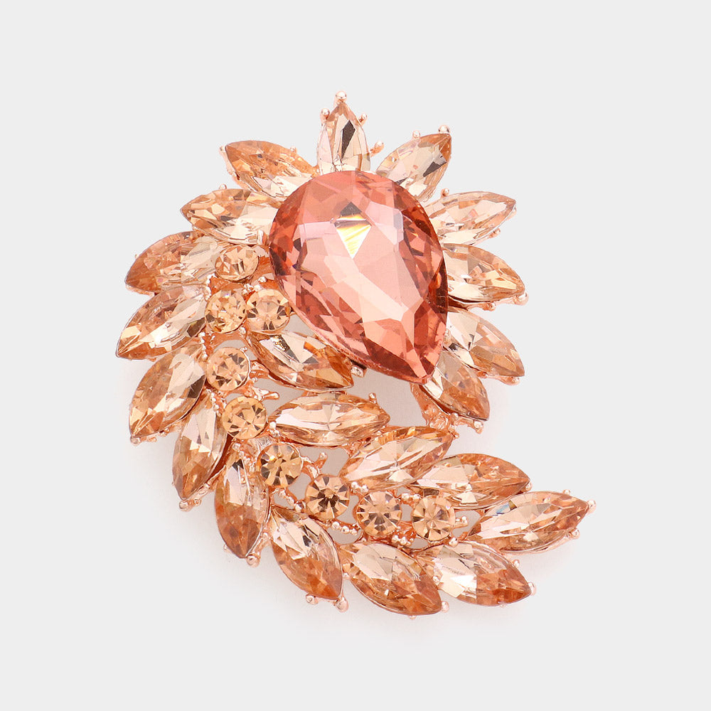 Madeline Love Peach, Rose Gold Glass Crystal Marquise Cluster Brooch / Pendant - Brooches