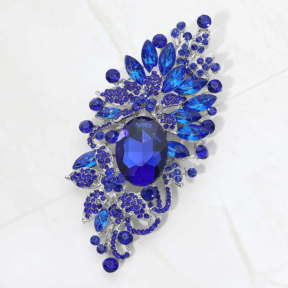 Madeline Love Blue Floral Crystal Rhinestone Pin Brooch