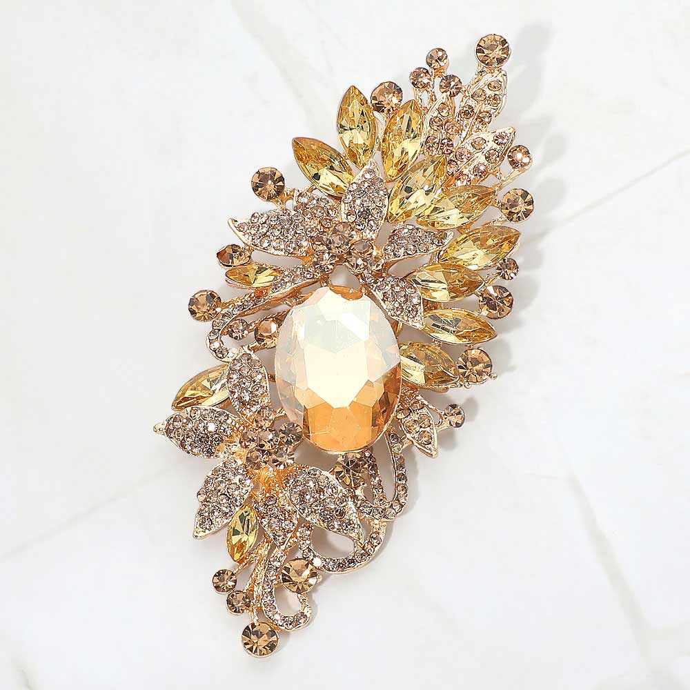 Madeline Love Gold, Topaz Floral Crystal Rhinestone Pin Brooch