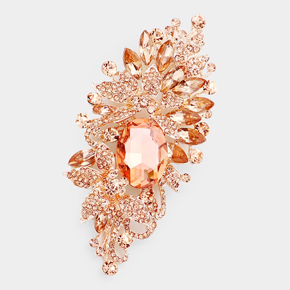 Madeline Love Peach, Rose Gold Floral Crystal Rhinestone Pin Brooch