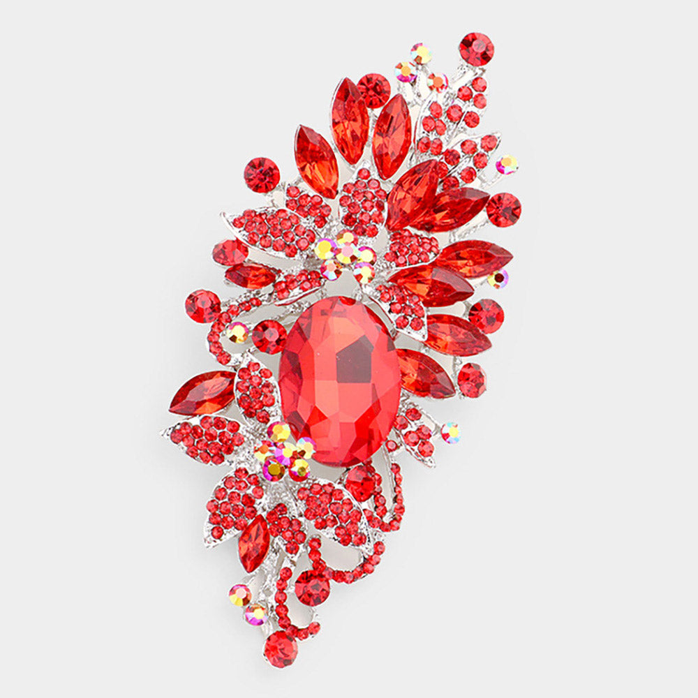 Madeline Love Red Floral Crystal Rhinestone Brooch / Pendant - Brooches