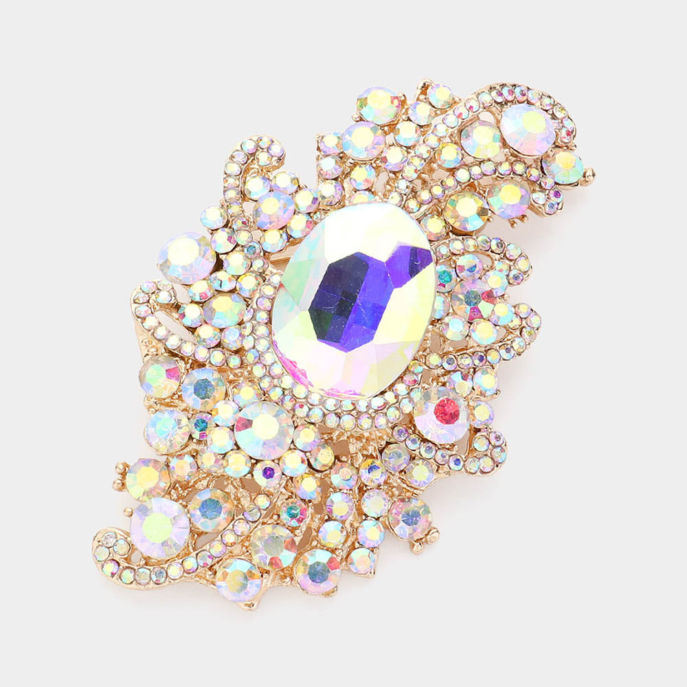 Madeline Love AB, Gold Crystal Oval Accented Bouquet Pin Brooch
