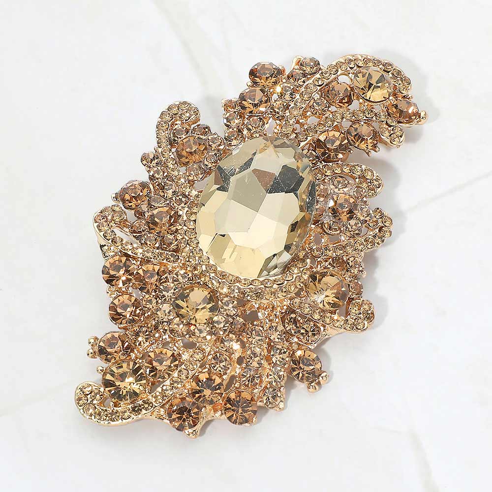 Madeline Love Gold, Topaz Crystal Oval Accented Bouquet Pin Brooch