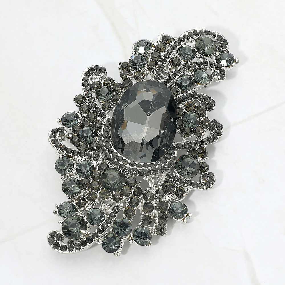 Madeline Love Black Diamond, Hematite Crystal Oval Accented Bouquet Pin Brooch