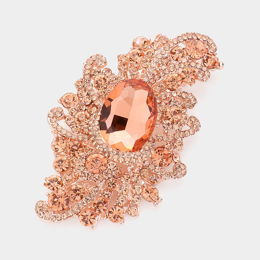 Madeline Love Peach, Rose Gold Crystal Oval Accented Bouquet Pin Brooch
