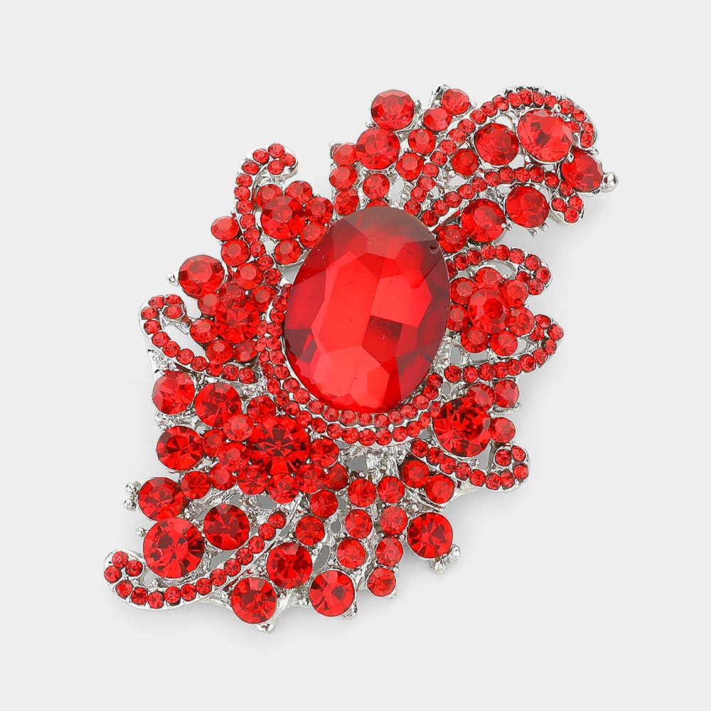 Madeline Love Red Crystal Oval Accented Bouquet Pin Brooch