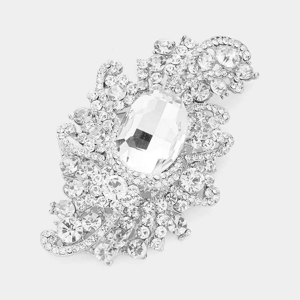 Madeline Love Silver Crystal Oval Accented Bouquet Pin Brooch