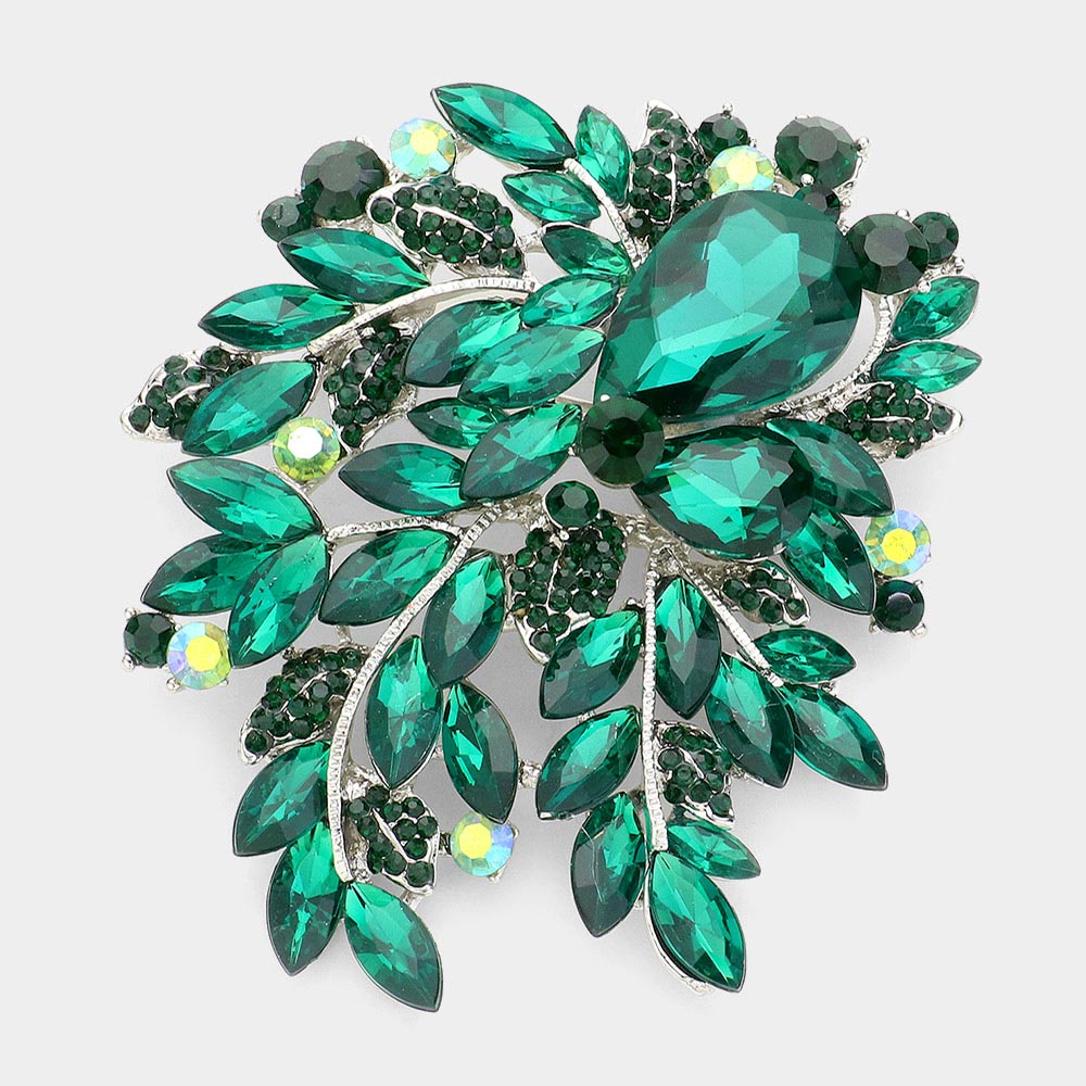 Madeline Love Emerald Floral Crystal Rhinestone Bouquet Brooch / Pendant - Brooches