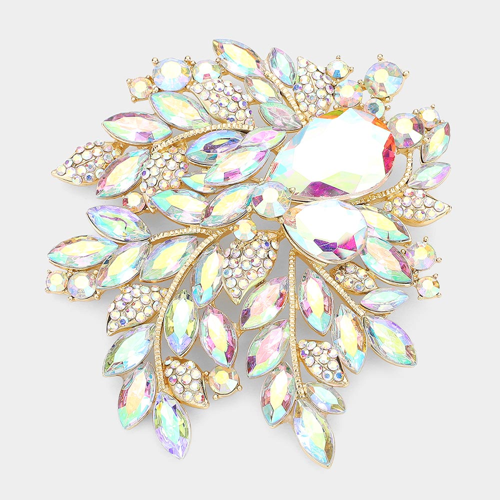 Madeline Love AB, Gold Floral Crystal Rhinestone Bouquet Brooch / Pendant - Brooches