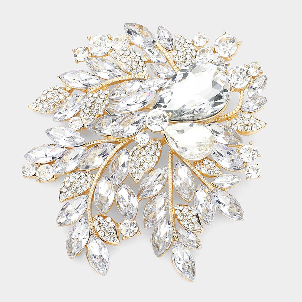 Madeline Love Gold Floral Crystal Rhinestone Bouquet Brooch / Pendant - Brooches