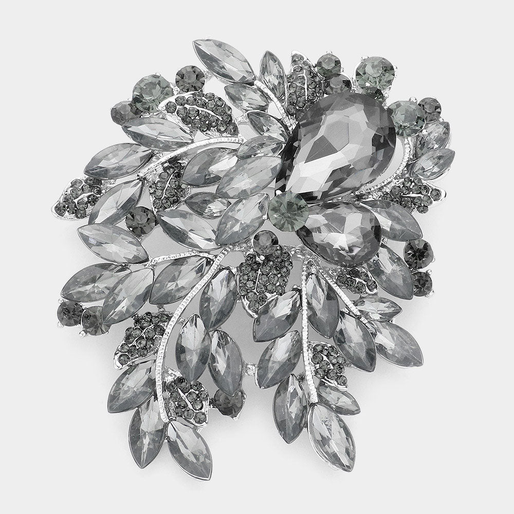 Madeline Love Black Diamond Floral Crystal Rhinestone Bouquet Brooch / Pendant