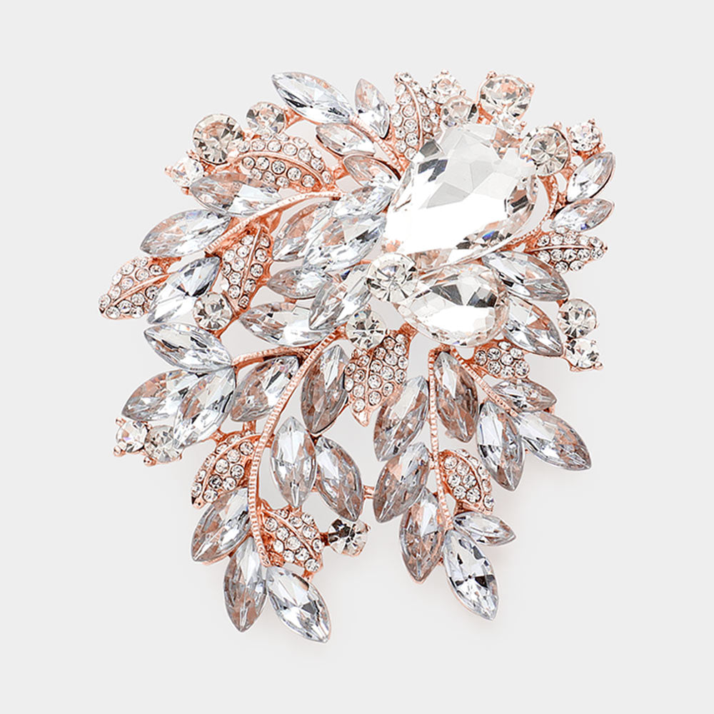 Madeline Love Rose Gold Floral Crystal Rhinestone Bouquet Brooch / Pendant