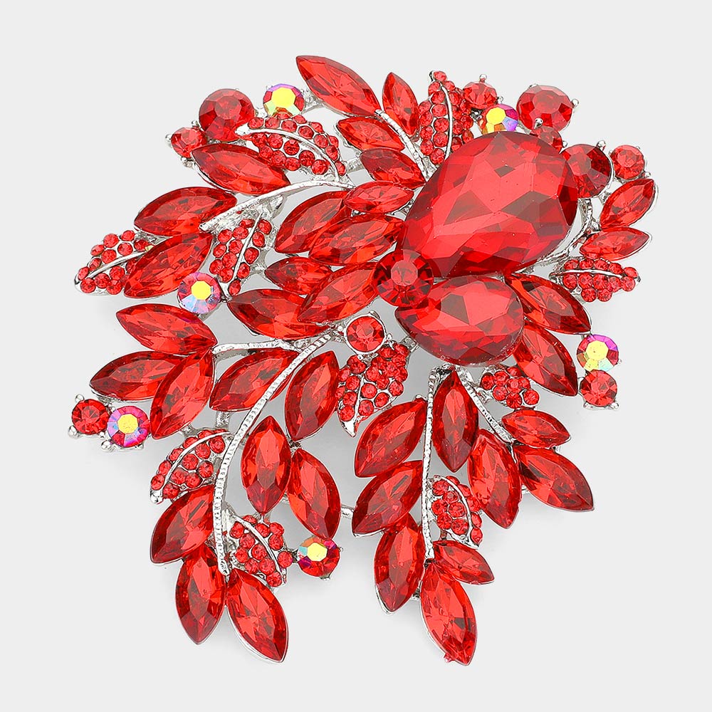 Madeline Love Red Floral Crystal Rhinestone Bouquet Brooch / Pendant - Brooches