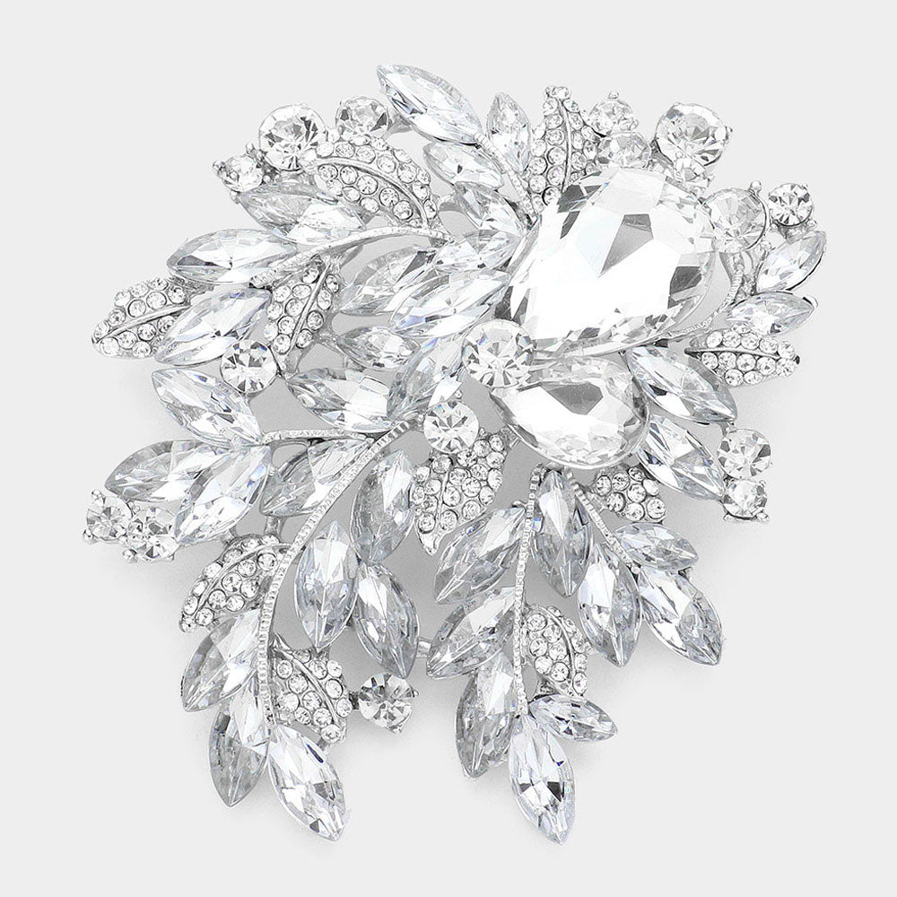 Madeline Love Silver Floral Crystal Rhinestone Bouquet Brooch / Pendant - Brooches