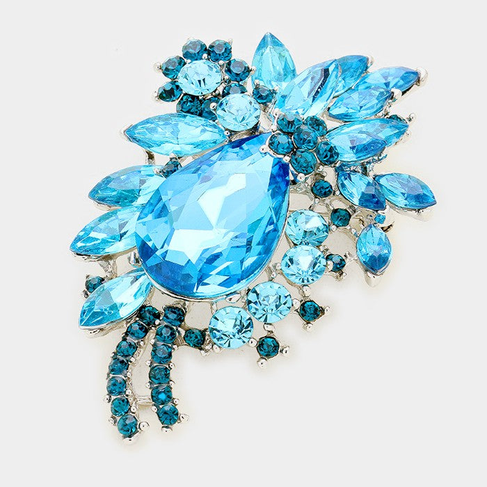 Madeline Love Aqua Glass Crystal Teardrop Flower Pin Brooch Pendant - Brooches