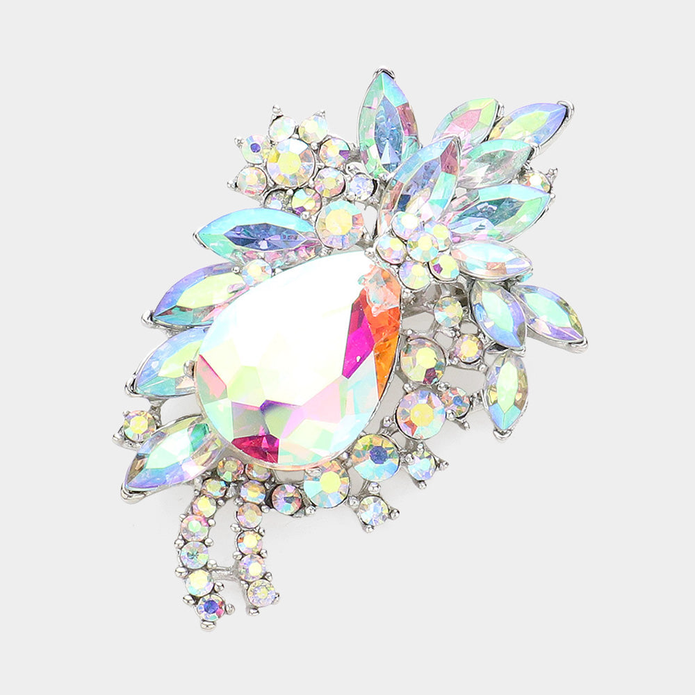 Madeline Love AB, Silver Glass Crystal Teardrop Pin Brooch