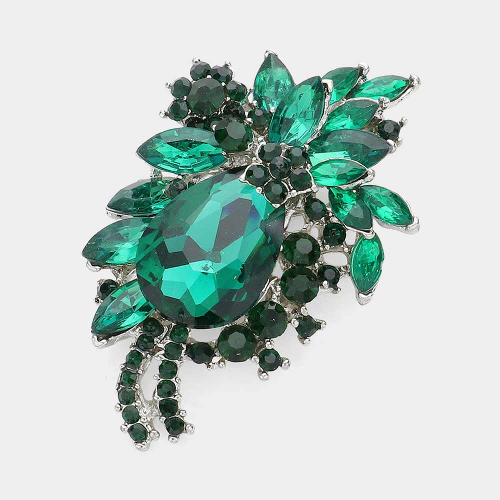 Madeline Love Emerald Glass Crystal Teardrop Pin Brooch