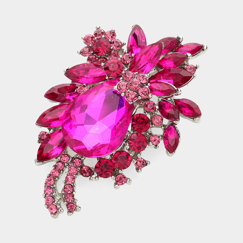 Madeline Love Fuchsia Glass Crystal Teardrop Pin Brooch