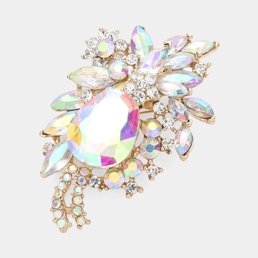 Madeline Love AB, Gold Glass Crystal Teardrop Pin Brooch