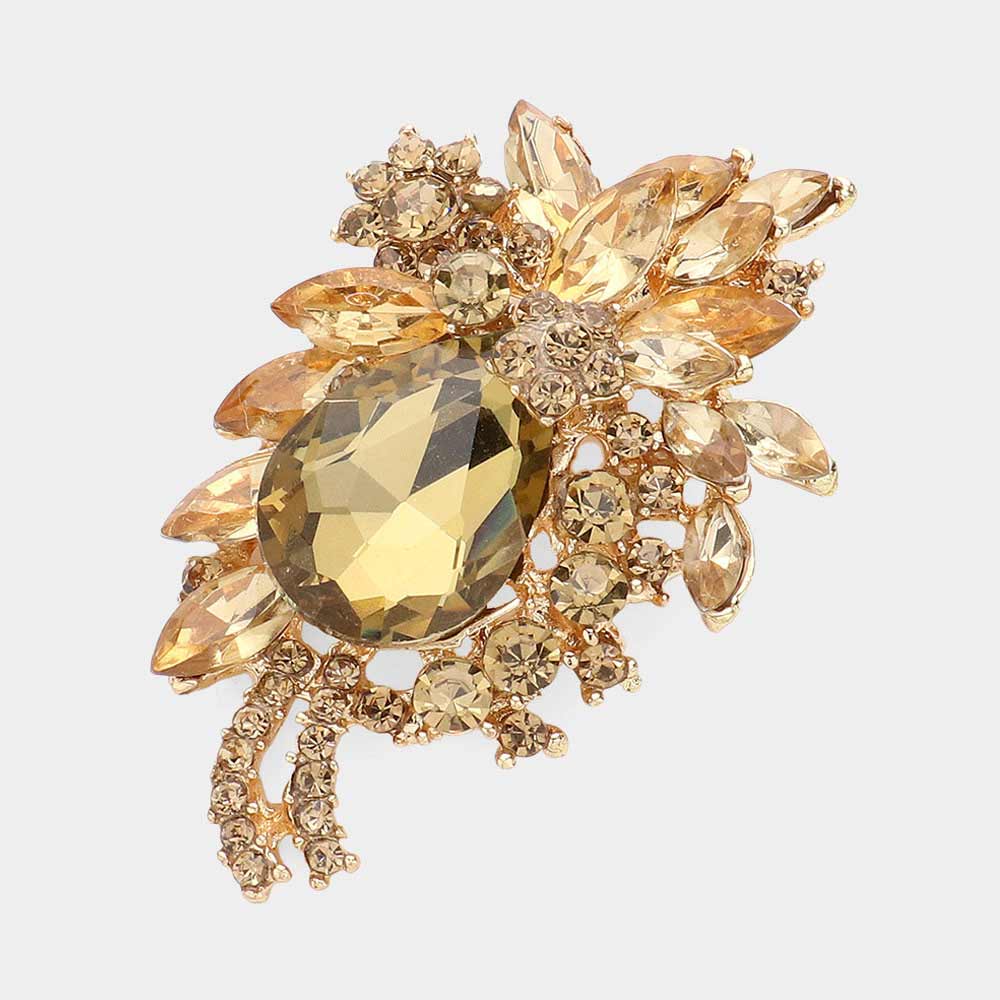 Madeline Love Gold, Topaz Glass Crystal Teardrop Pin Brooch