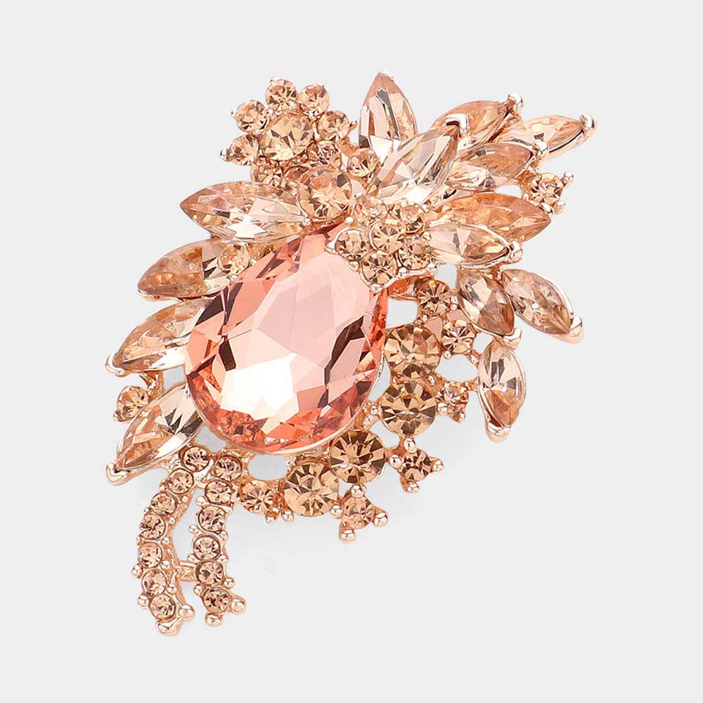 Madeline Love Peach, Rose Gold Glass Crystal Teardrop Pin Brooch