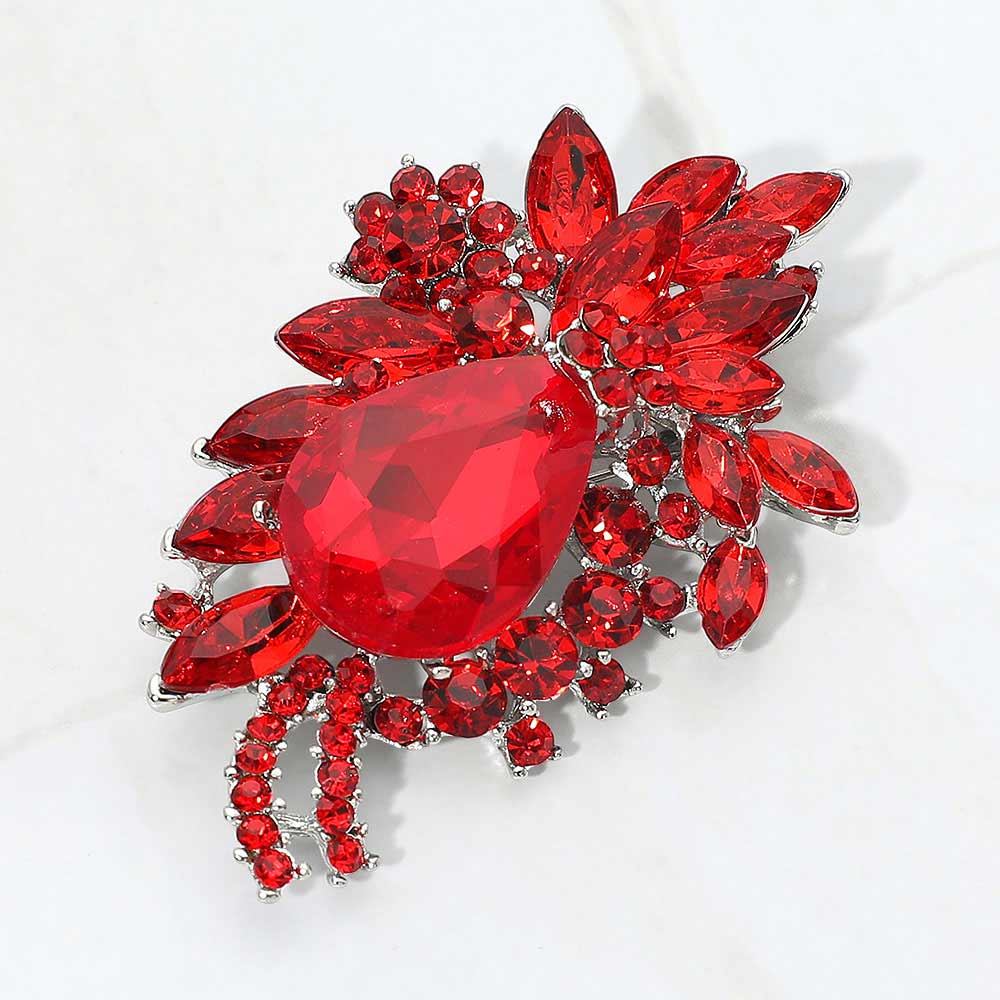 Madeline Love Red Glass Crystal Teardrop Pin Brooch