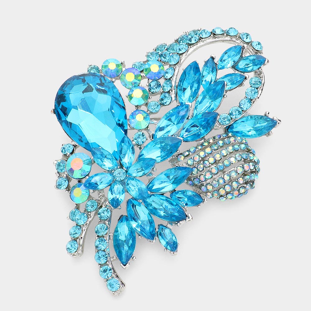 Madeline Love Aqua Glass Crystal Bouquet Brooch Pendant - Brooches