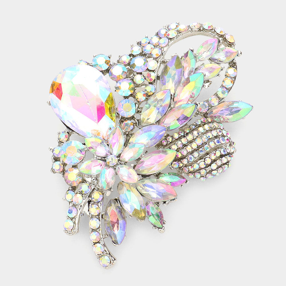 Madeline Love AB, Silver Glass Crystal Bouquet Brooch Pendant - Brooches
