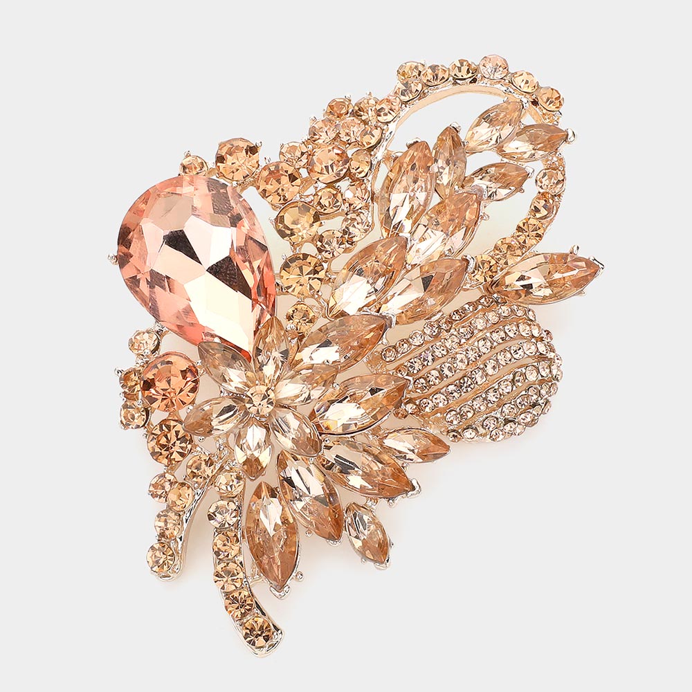 Madeline Love Peach, Rose Gold Glass Crystal Bouquet Brooch Pendant - Brooches