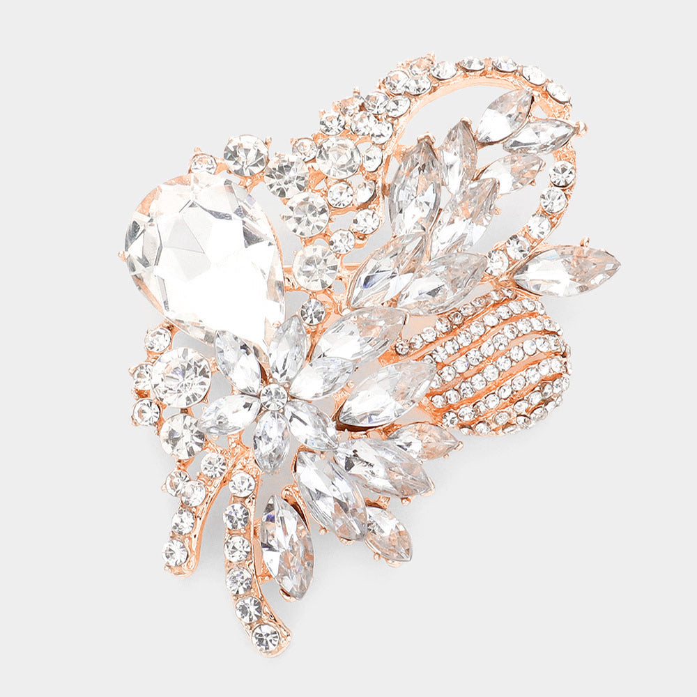 Madeline Love Rose Gold Glass Crystal Bouquet Brooch Pendant - Brooches