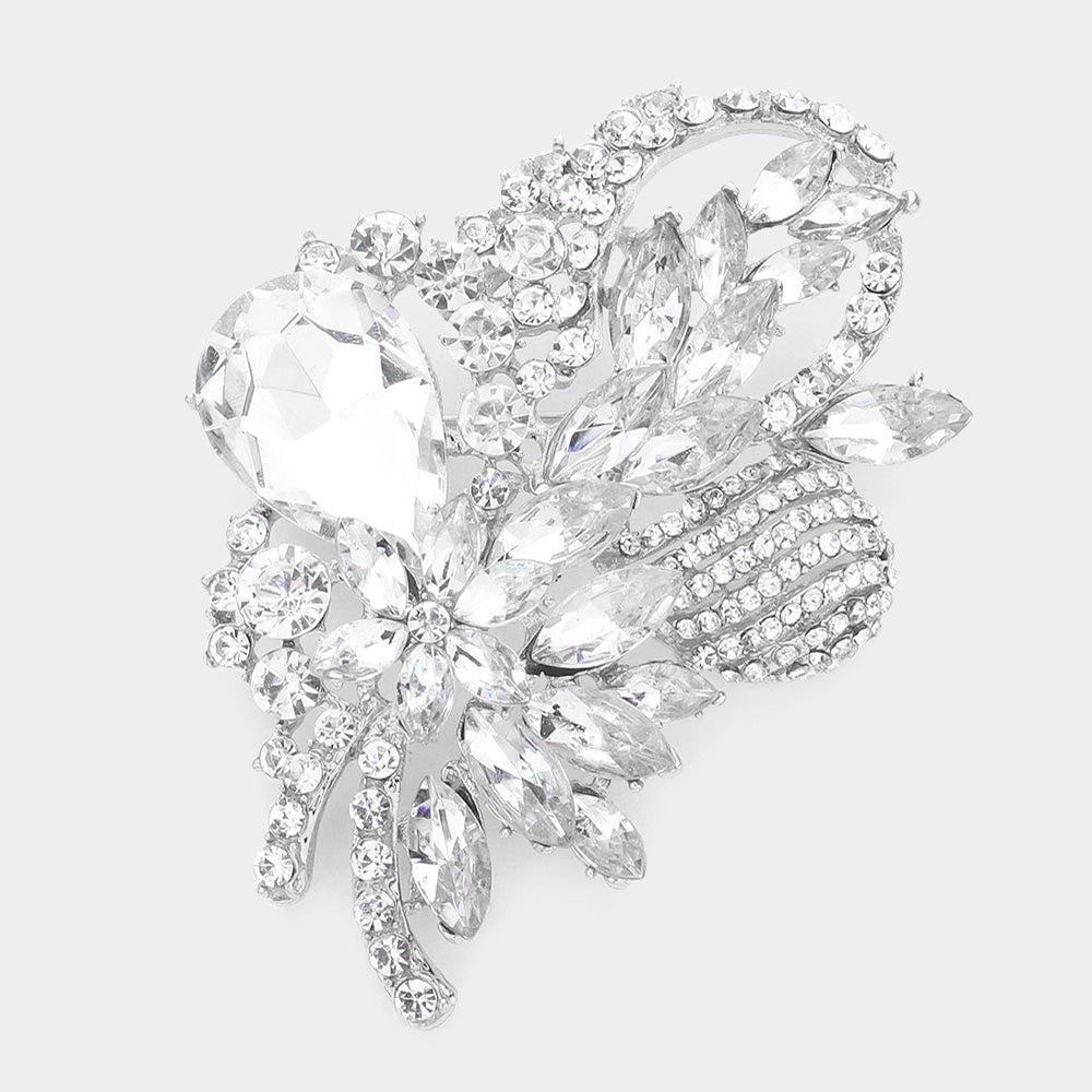 Madeline Love Rhodium Glass Crystal Bouquet Brooch Pendant - Brooches