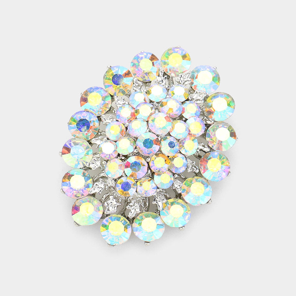 Madeline Love AB, Silver Glass crystal cluster oval brooch - Brooches