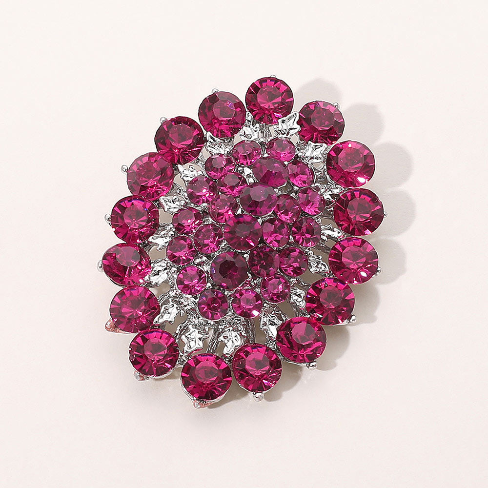 Madeline Love Fuchsia Glass crystal cluster oval brooch - Brooches