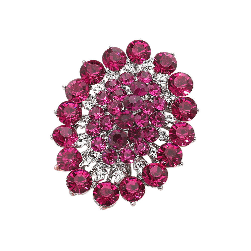 Madeline Love Fuchsia Glass crystal cluster oval brooch - Brooches - desc