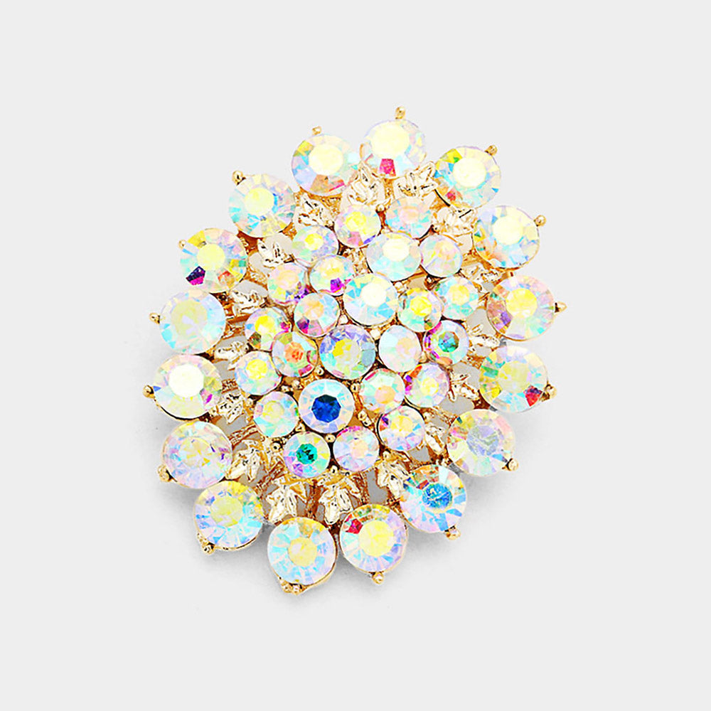 Madeline Love AB, Gold Glass crystal cluster oval brooch - Brooches