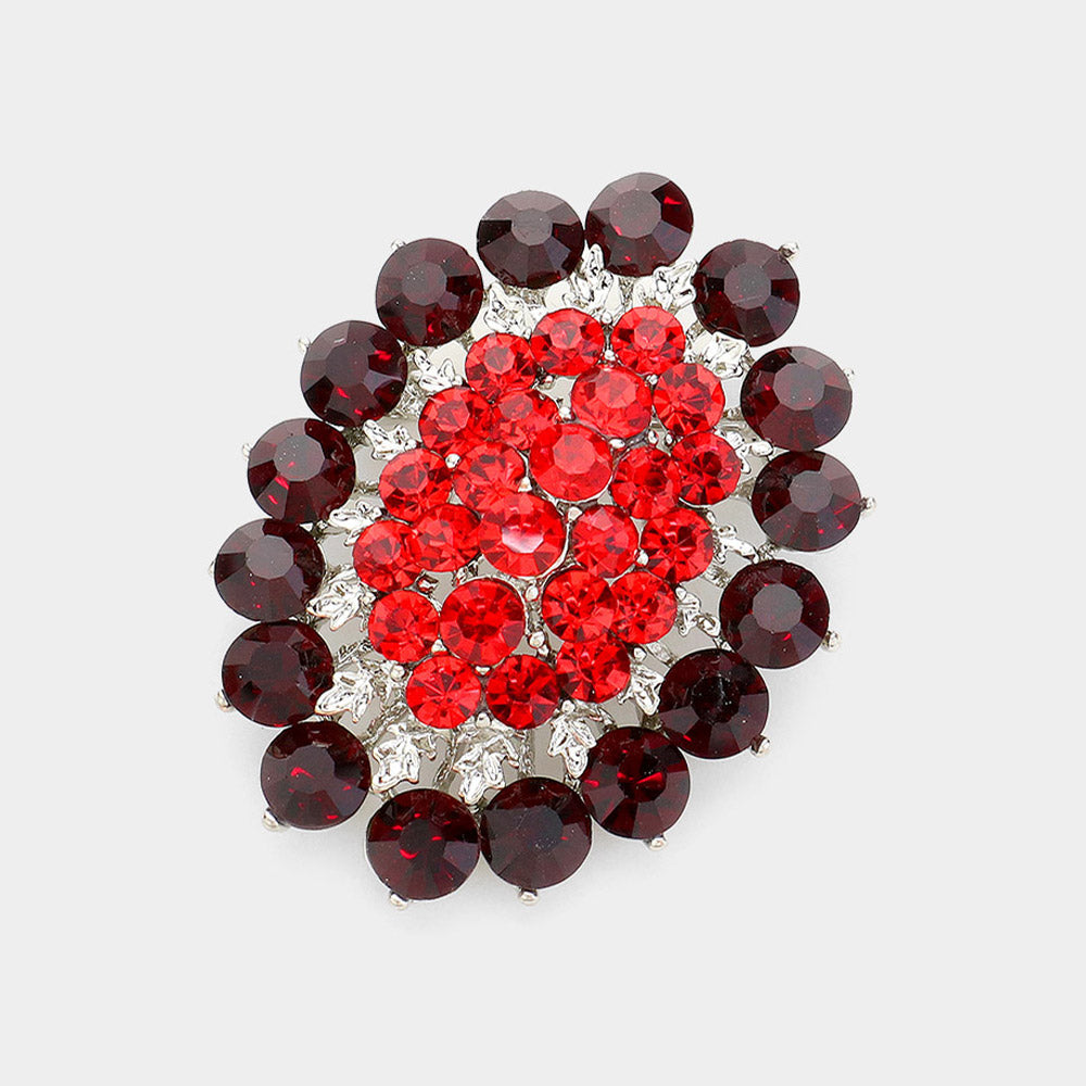 Madeline Love Red Glass crystal cluster oval brooch - Brooches