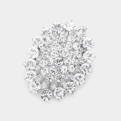 Madeline Love Clear, Silver Glass crystal cluster oval brooch - Brooches