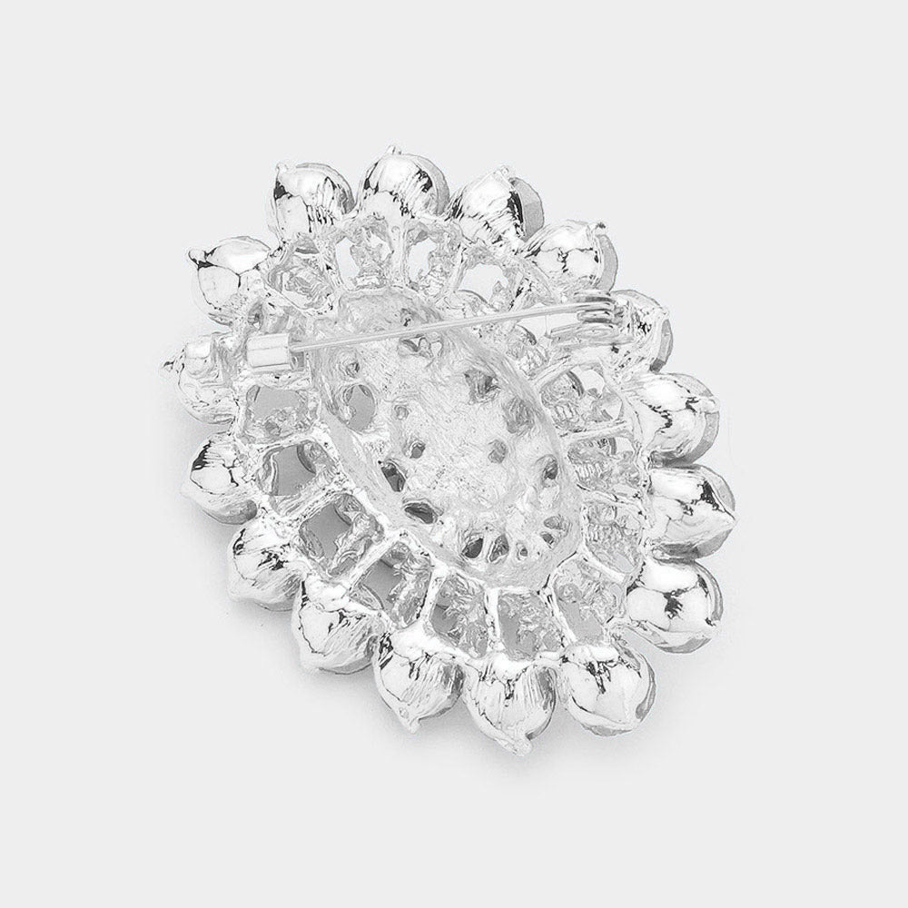 Madeline Love Clear, Silver Glass crystal cluster oval brooch - Brooches - desc