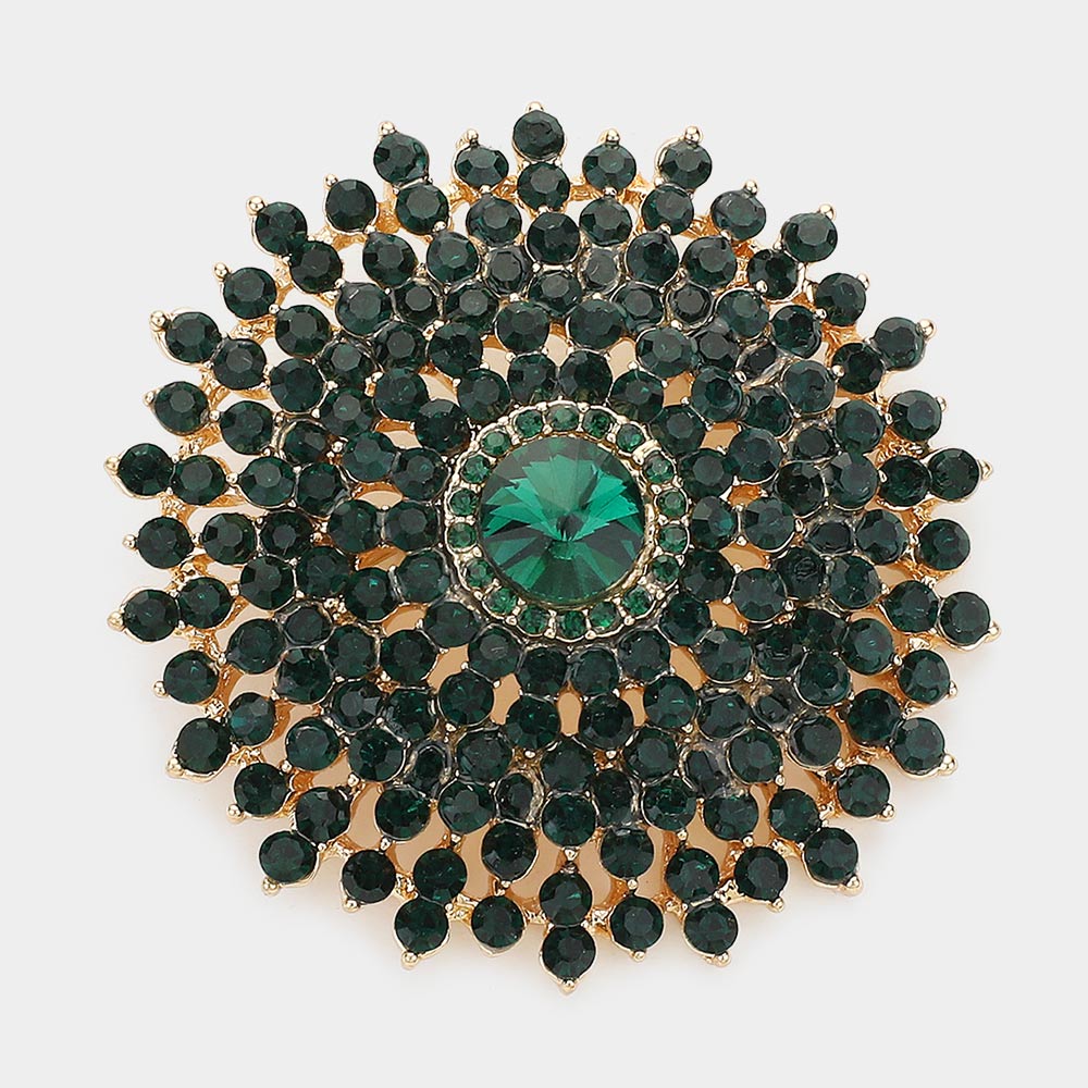 Madeline Love Emerald, Gold Glass Crystal Bubble Pin Brooch